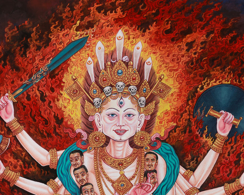 Wrathful Chamunda Thangka | The Fierce Goddess of Tantric Rites