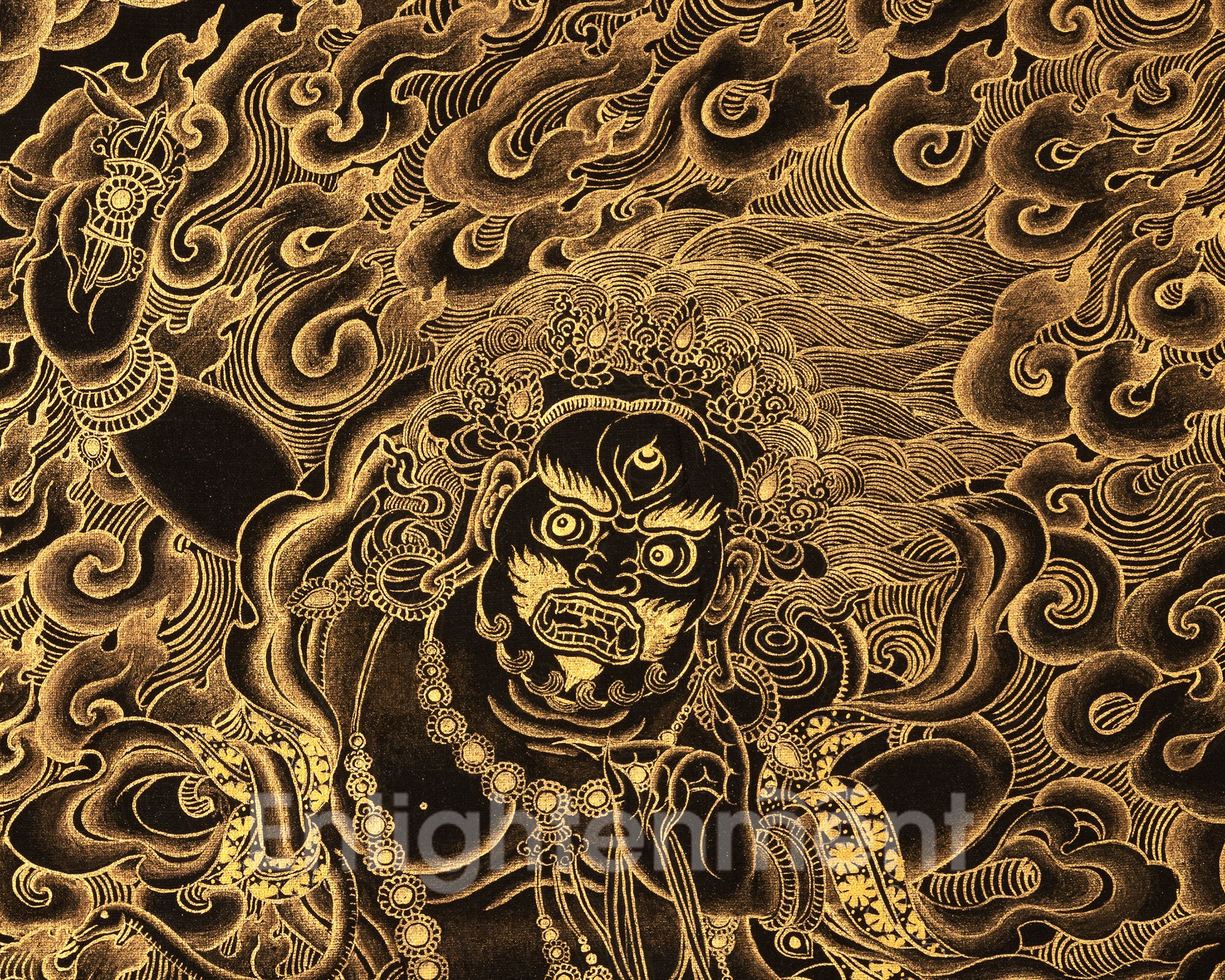 Black and Gold Fierce Vajrapani Thangka | Protector of the Dharma