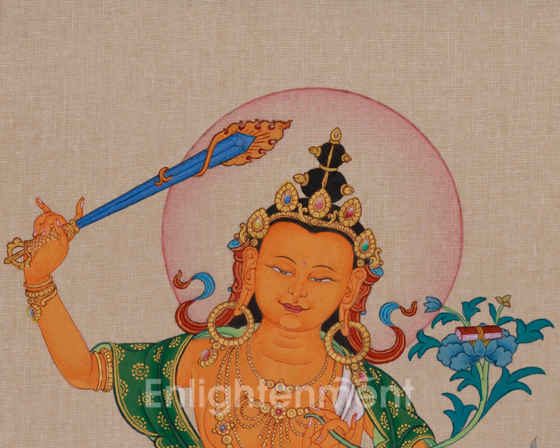 Hand-Painted Knowledge Deity, Manjushri Thangka | Wisdom Buddha of Buddhism