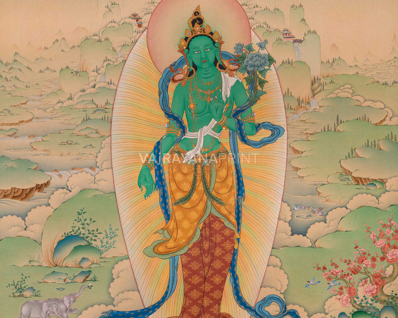 Trinity of Enlightenment: Shakyamuni Buddha, Green Tara, Avalokiteshvara |  Exclusive Karma Gadri Art Prints