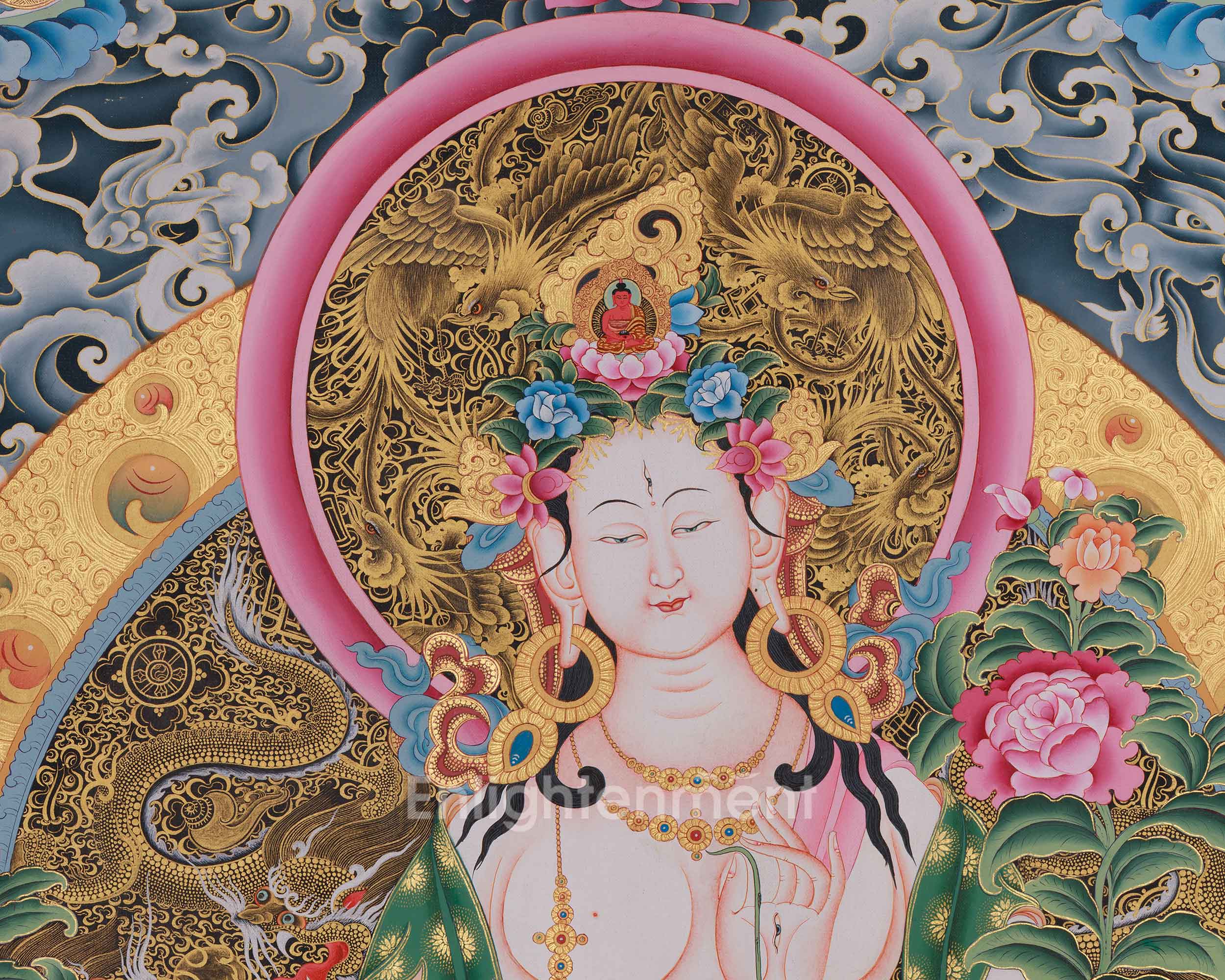 White Tara With Other Deities Thangka | Vajrayana Deity Shyama Tara