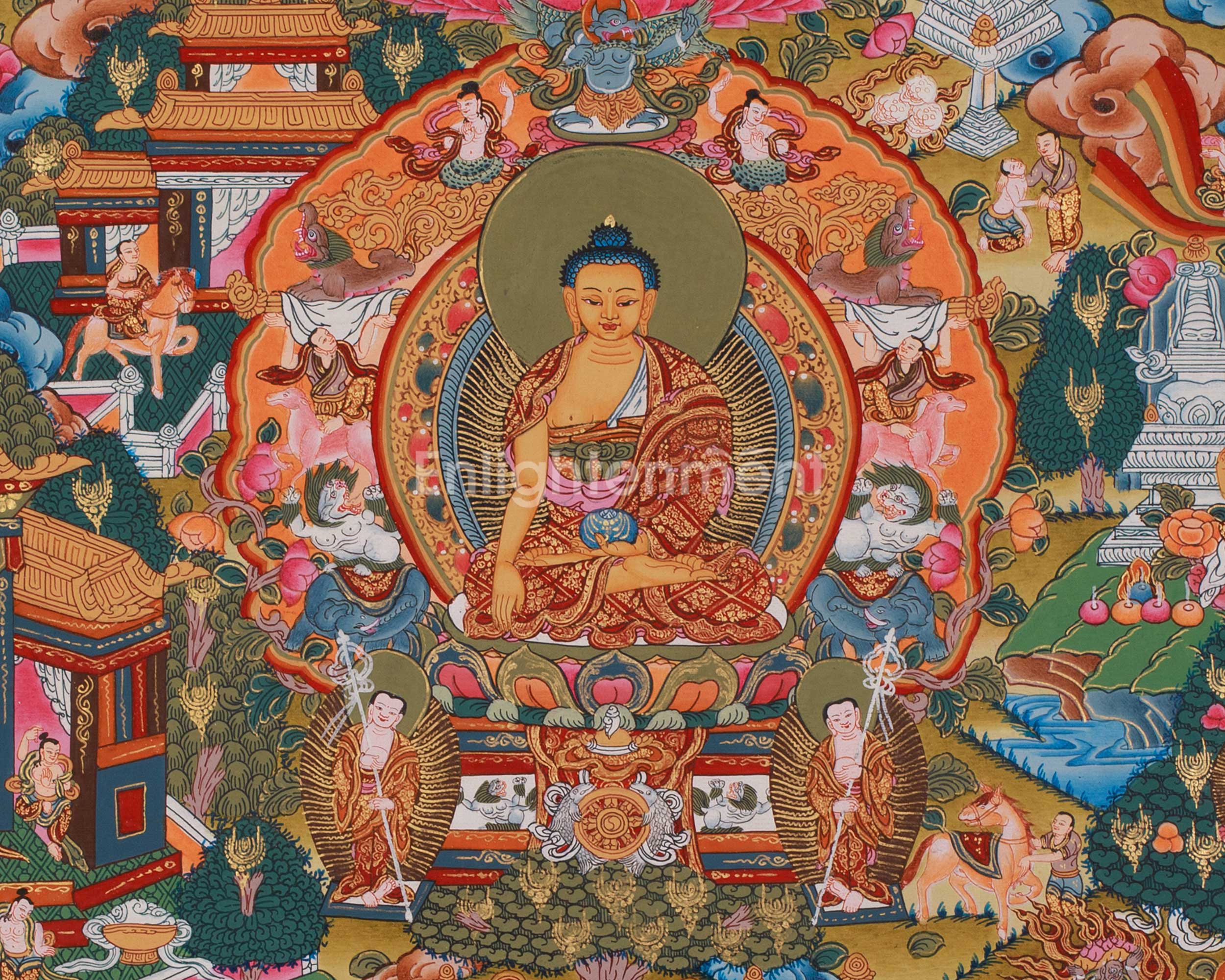 Traditional Thangka of Buddha's Life Story | Journey From Birth to Enlightenment