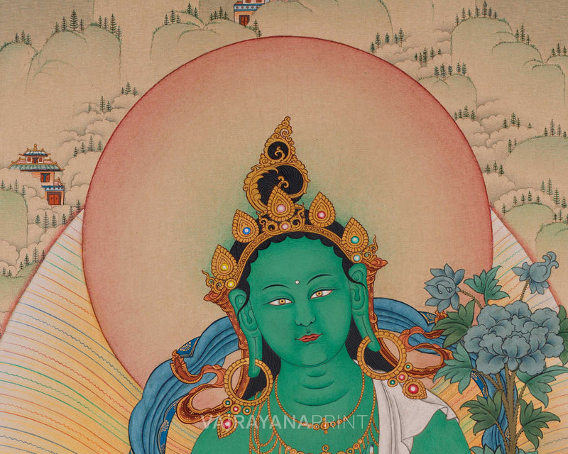 Standing Green Tara Thangka | Digital Thangka Canvas Print