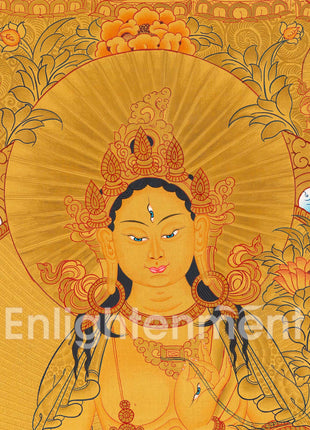Big Size Gold 108 White Tara | Original Hand-Painted Female Bodhisattva Thangka