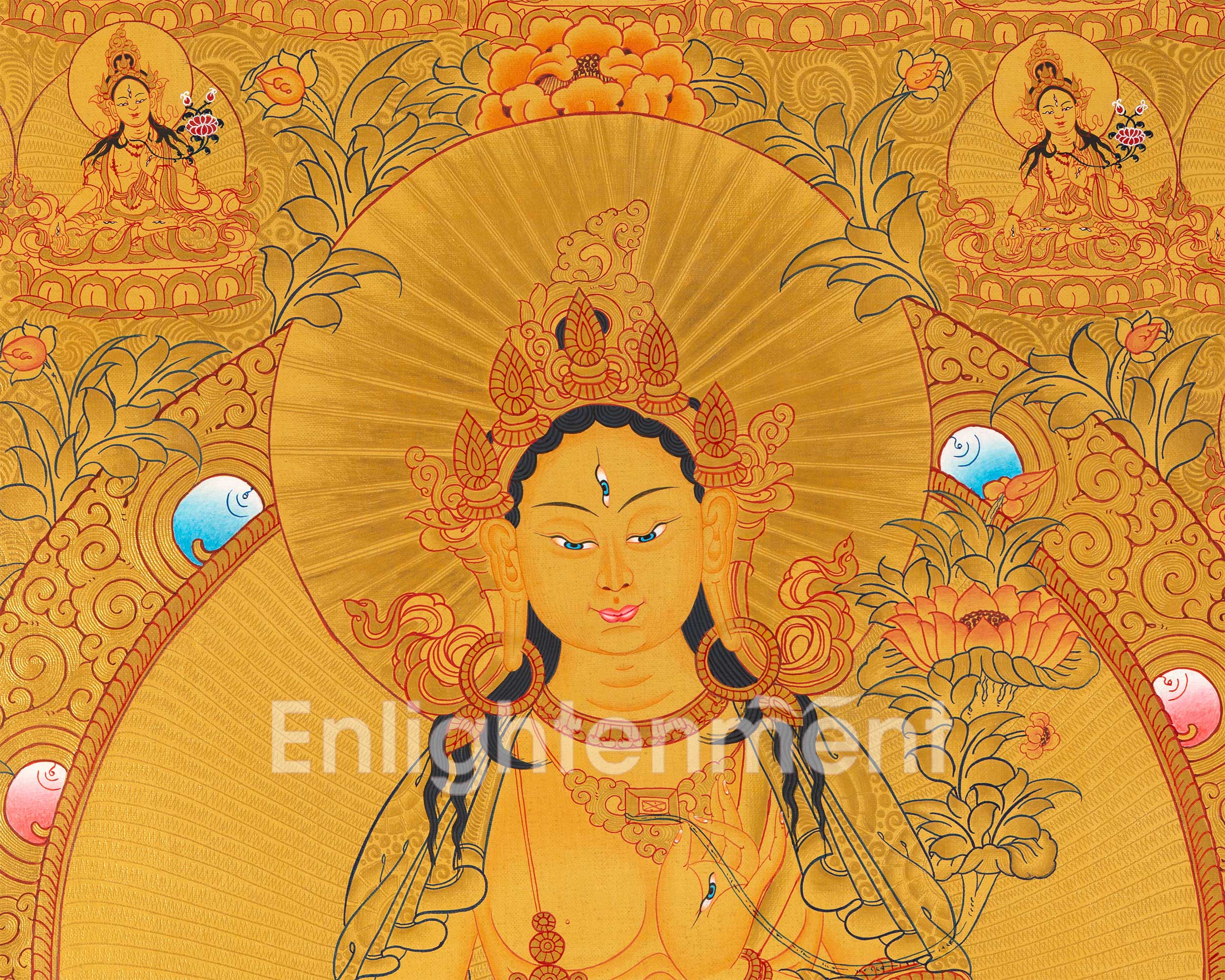Big Size Gold 108 White Tara | Original Hand-Painted Female Bodhisattva Thangka
