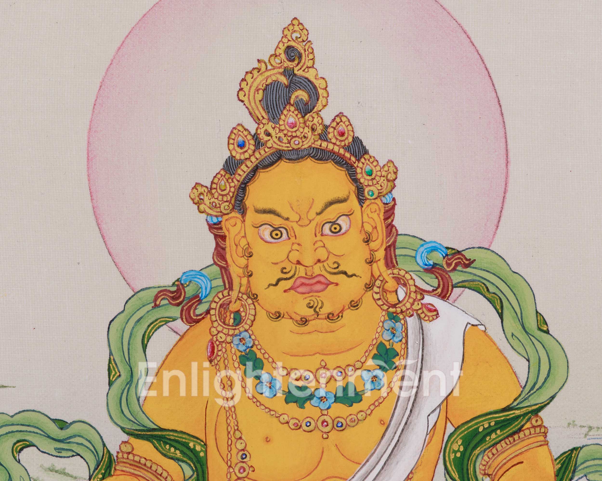 Sacred Thangka of Yellow Jambhala | Tibetan Buddha of Fortune and Prosperity