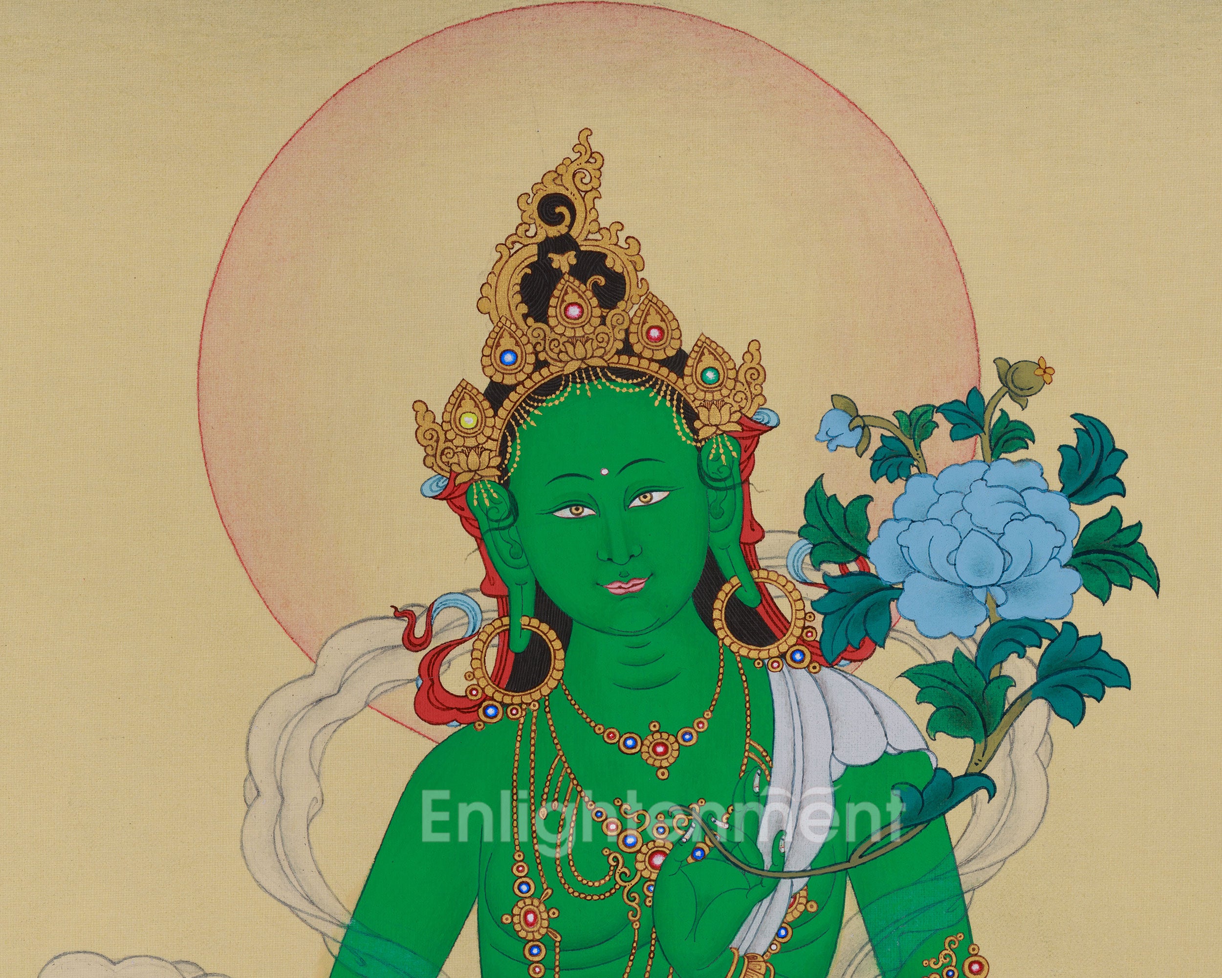 Tibetan Buddhist Green Tara Thangka | The Compassionate Goddess