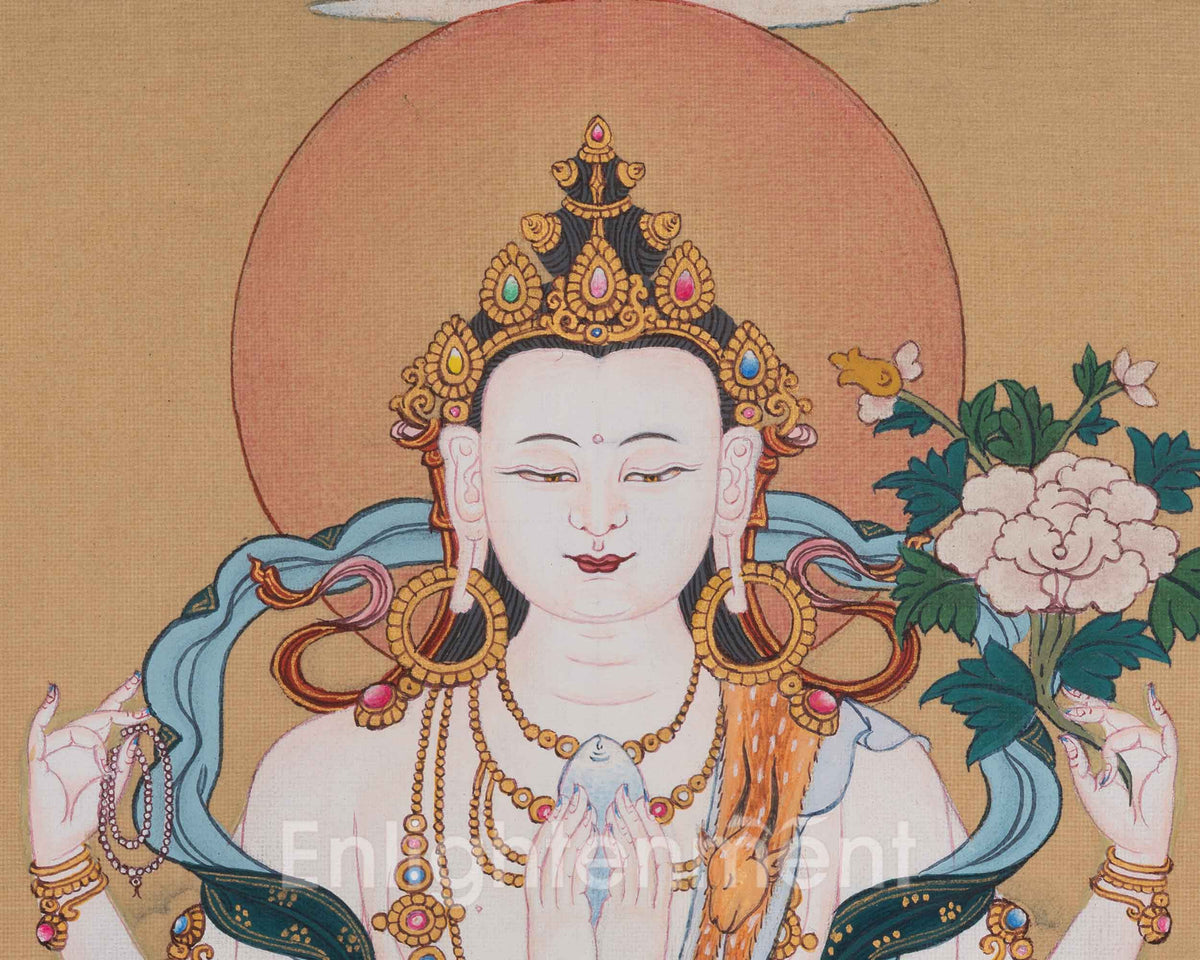 Tibetan Chenrezig Buddhist Art | Compassion Deity | Avalokiteshvara Thangka