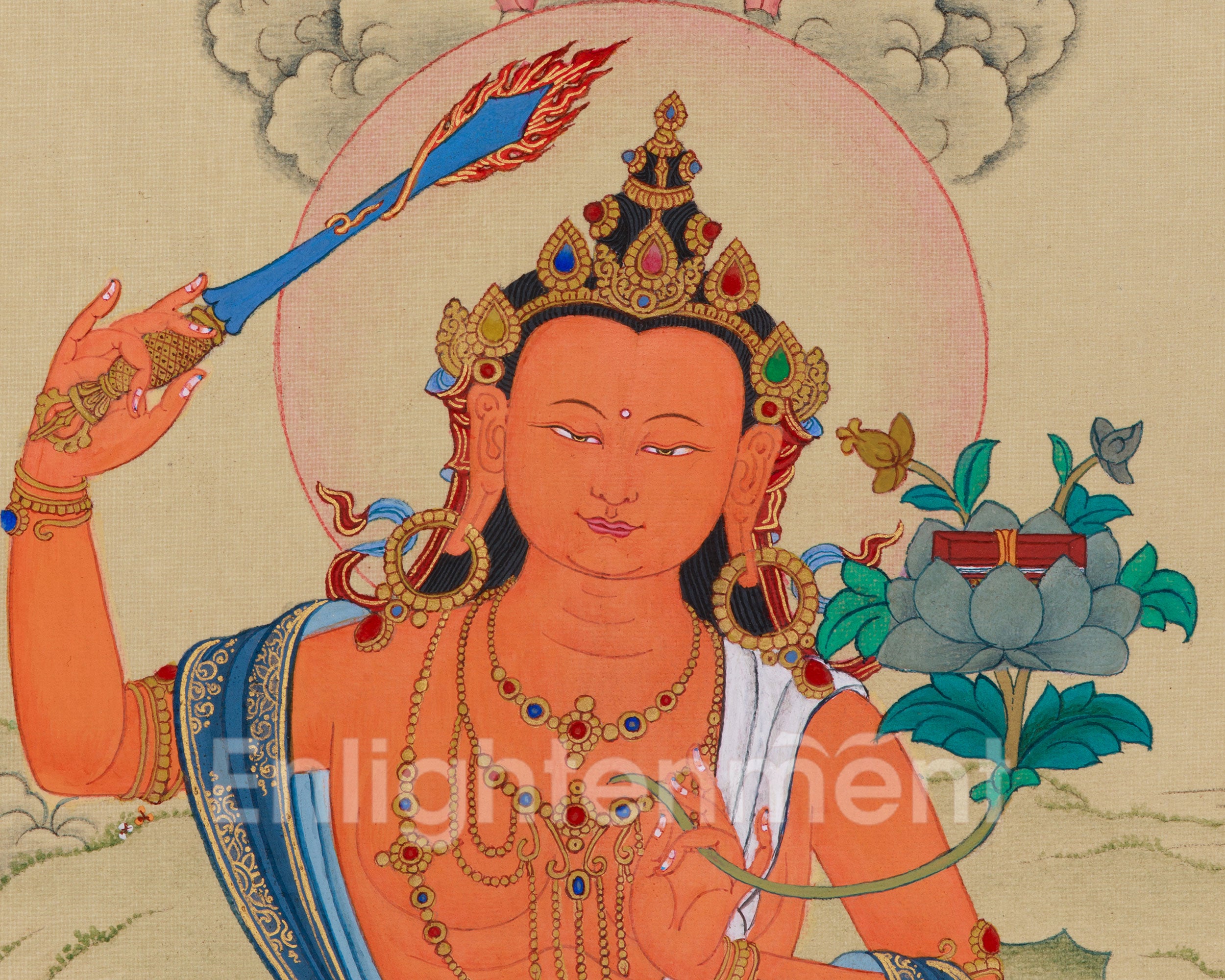 Traditional Manjushri With Mitrupa Thangka | A Gateway to Insight