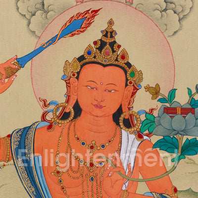 Traditional Manjushri With Mitrupa Thangka | A Gateway to Insight