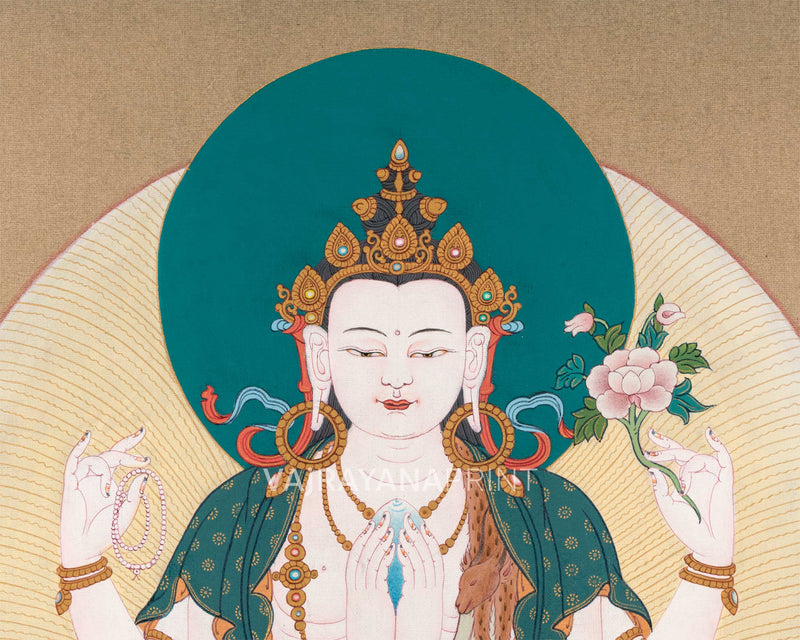 Chenrezig With Manjushri & Vajrapani Thangka Print | The Guardians of Wisdom and Compassion | Wall Decorations