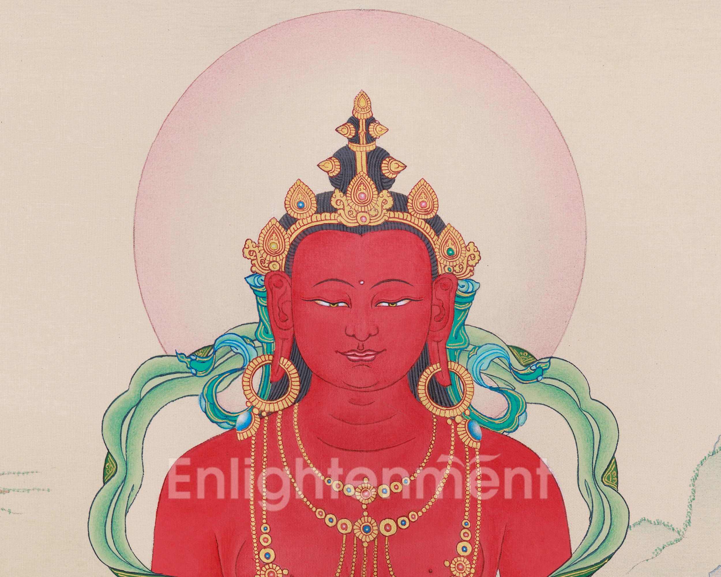 Hand-Painted Buddha Amitayus Thangka | Symbol of Long Life and Enlightened Grace