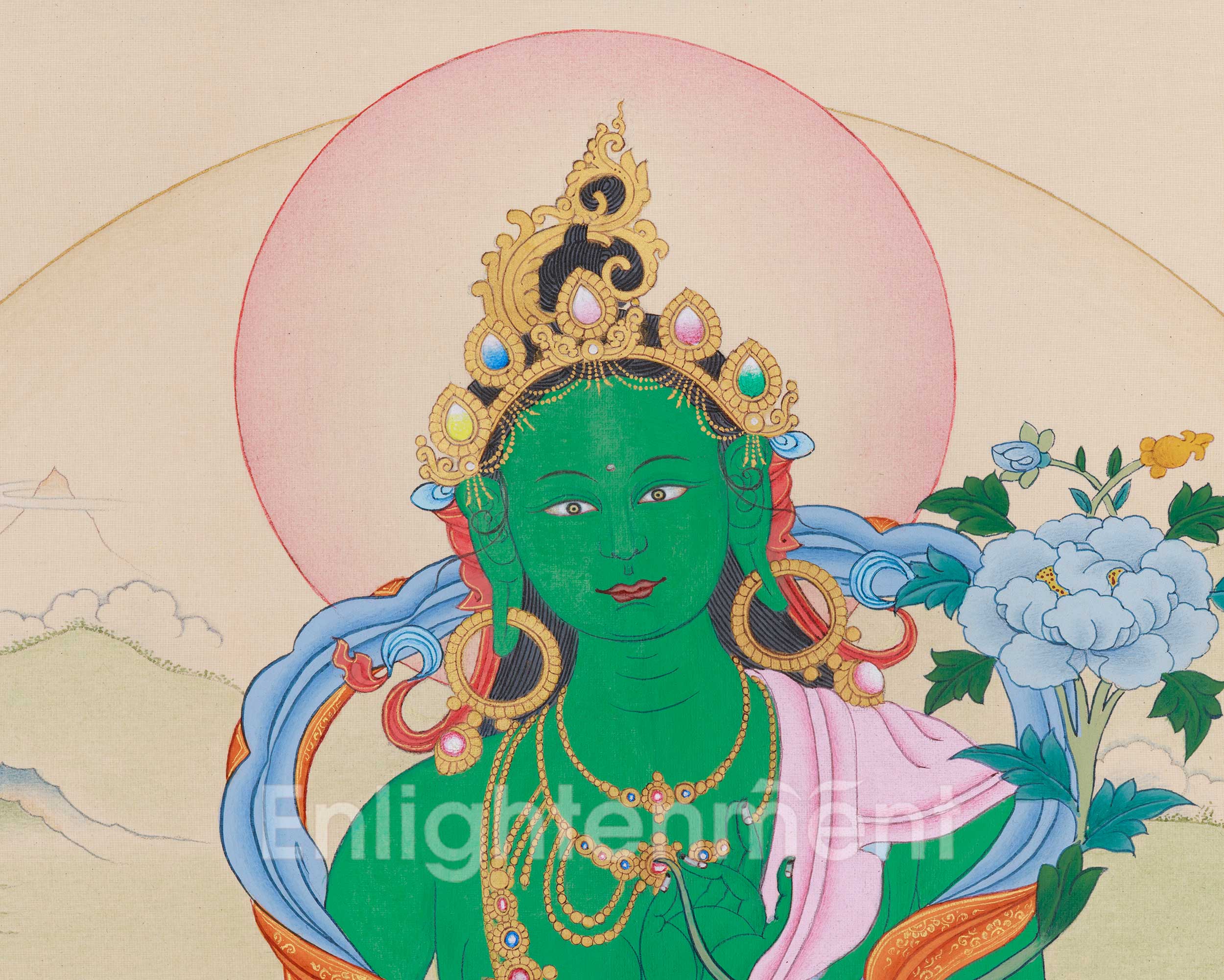 Female Buddha, Green Tara Painting | Compassionate Goddess of Liberation