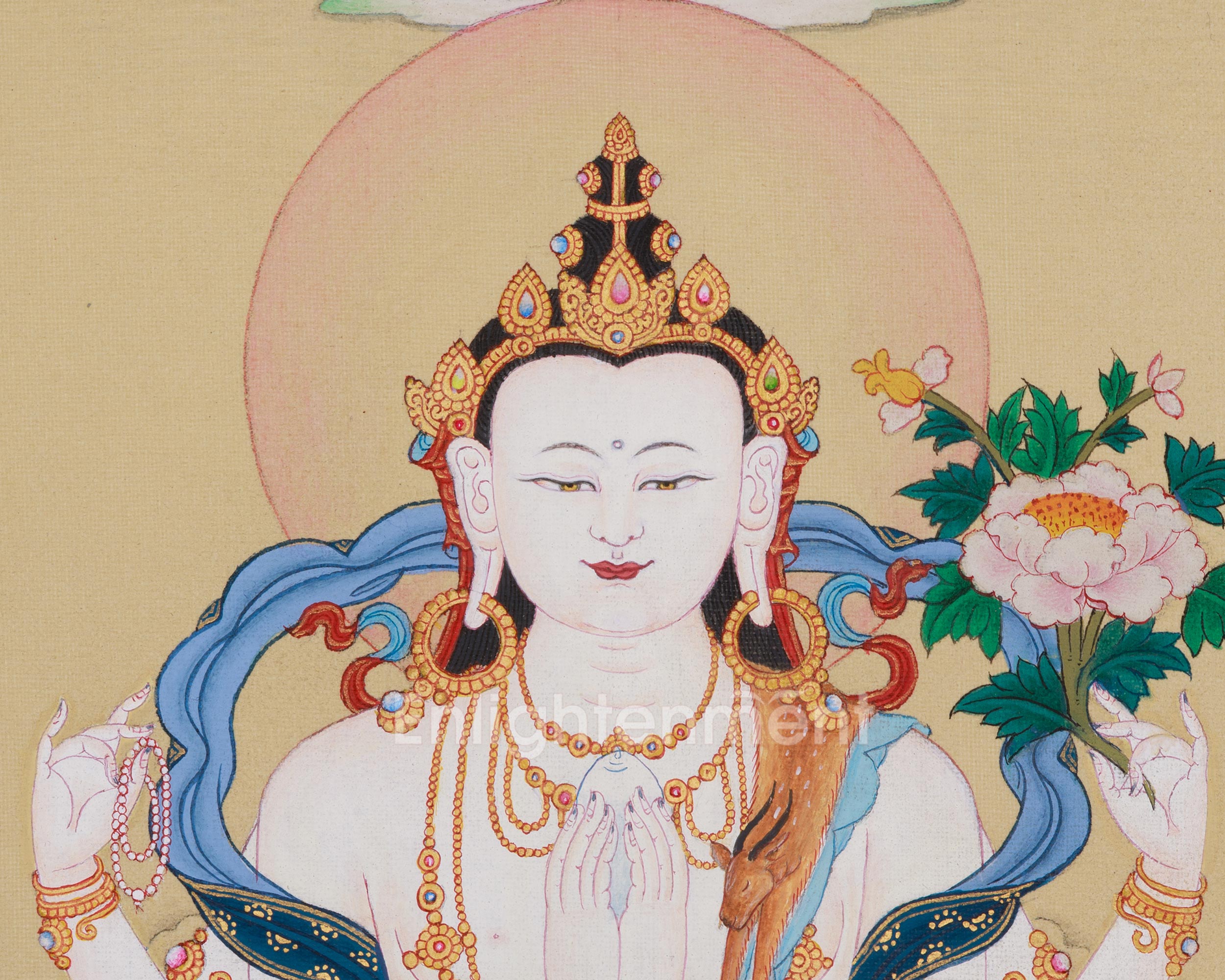 Traditional Thangka of Chenrezig with Amitabha Buddha | The Compassionate and Enlightened Beings