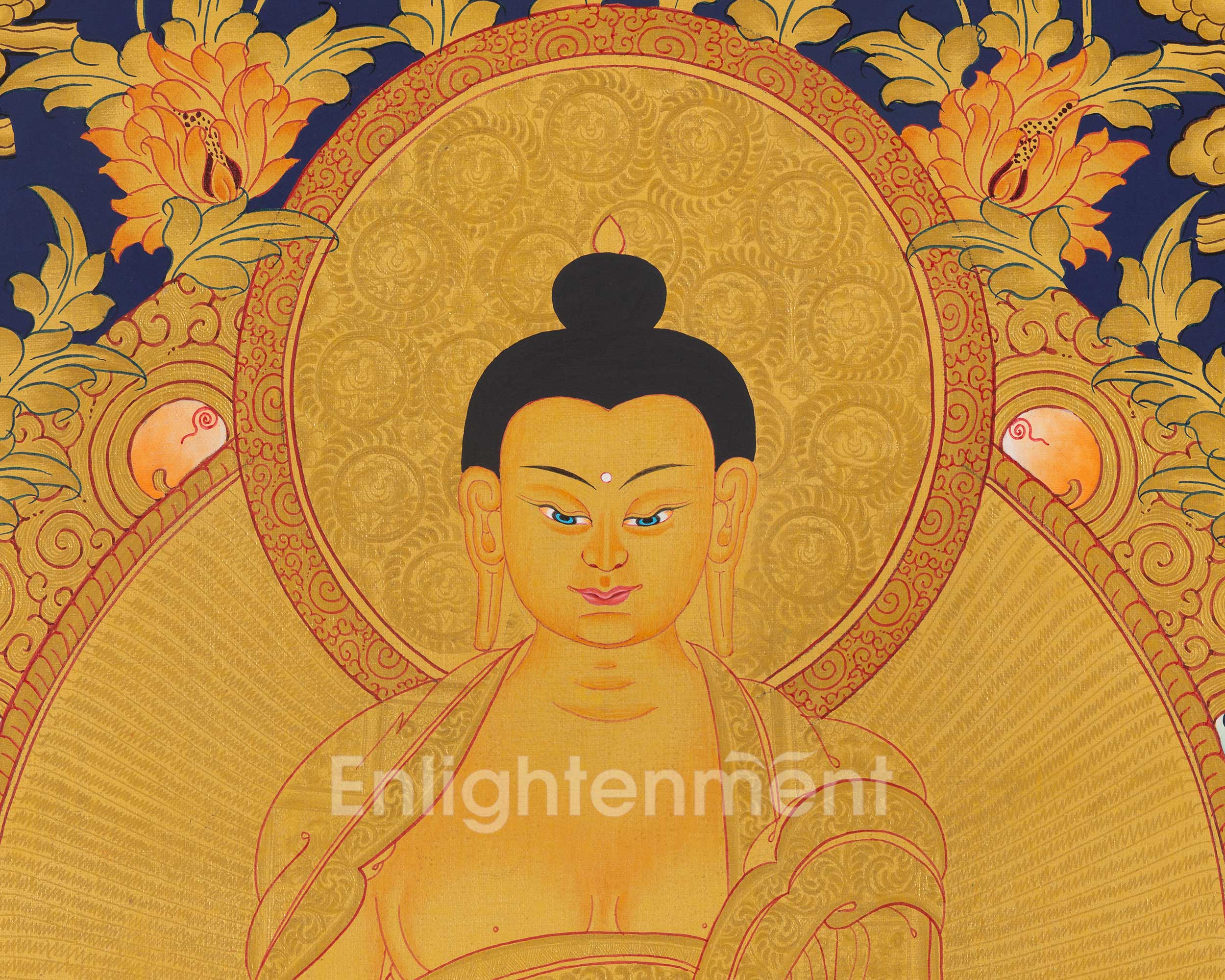 Shakyamuni Buddha Gold Thangka | Religious Tibetan Paint | Wall Decors