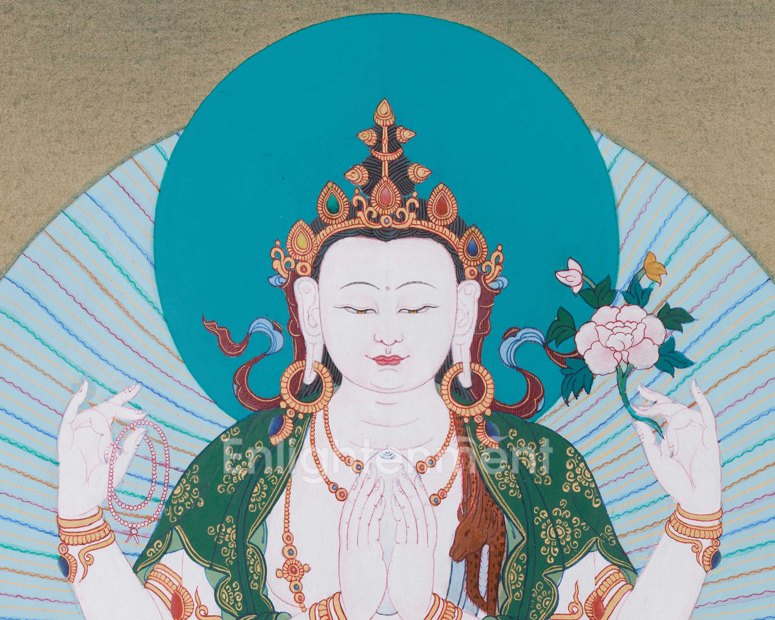 Tibetan Compassion Deity, Chenrezig | Four-Armed Avalokiteshvara Thangka