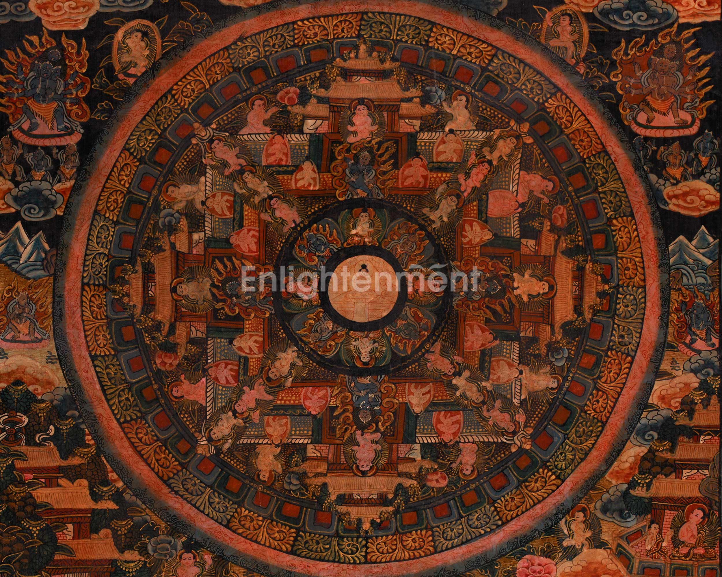 Oil Varnished Buddha Mandala Painting | Vintage Thangka | Tibetan Buddhism
