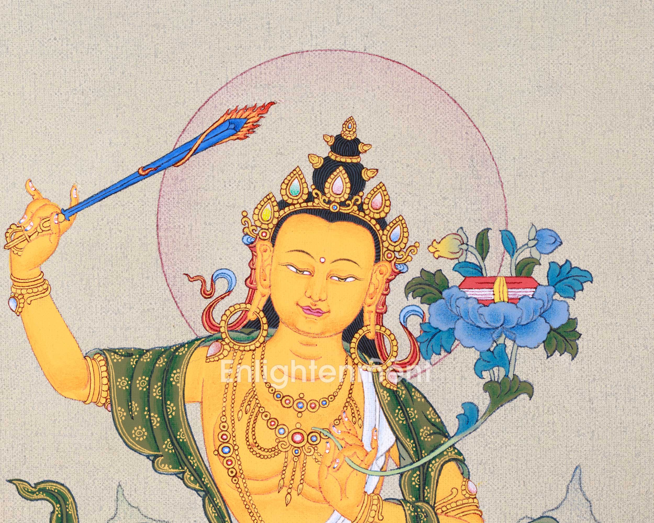 Tibetan Manjushri Bodhisattva Thangka | Original Artwork on Canvas