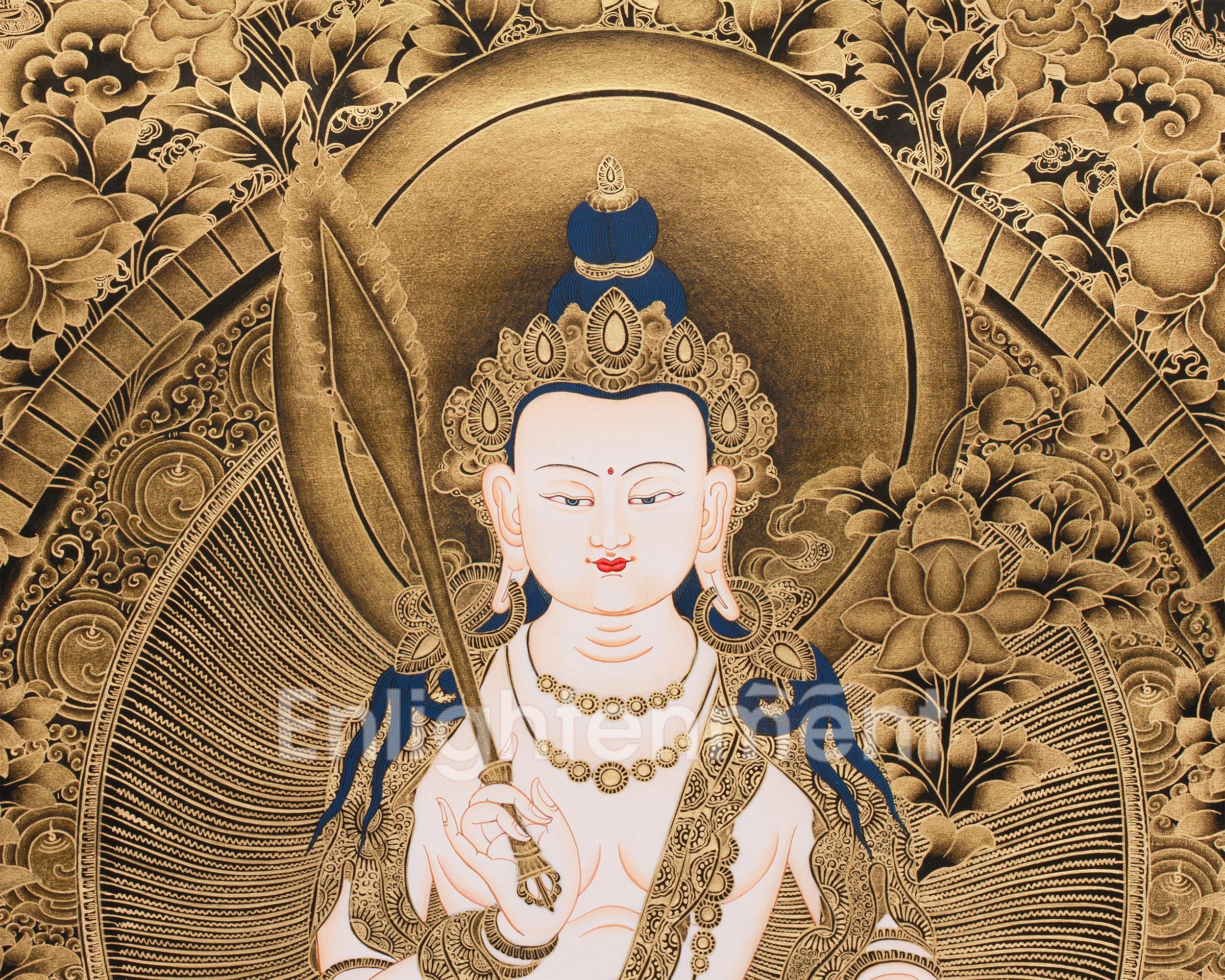 Bodhisattva Akasagarbha Thangka | Fully Gold Embellished on Black Canvas
