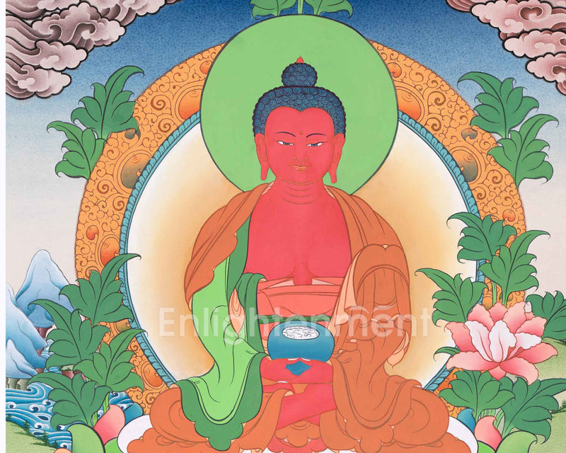 Amitabha Tathagata Hand Painted Artwork | Thangka Of Boundless Compassion | Buddha of Infinite Light