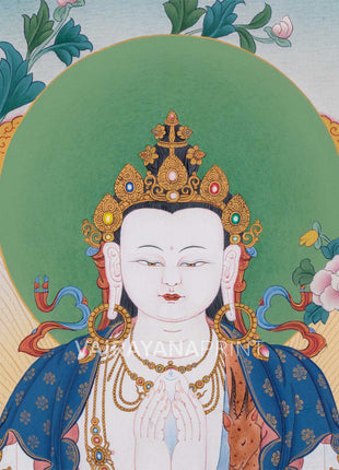 Triad of Compassion-Wisdom-Power: Chenresig, Manjushri, and Vajrapani Thangka Print