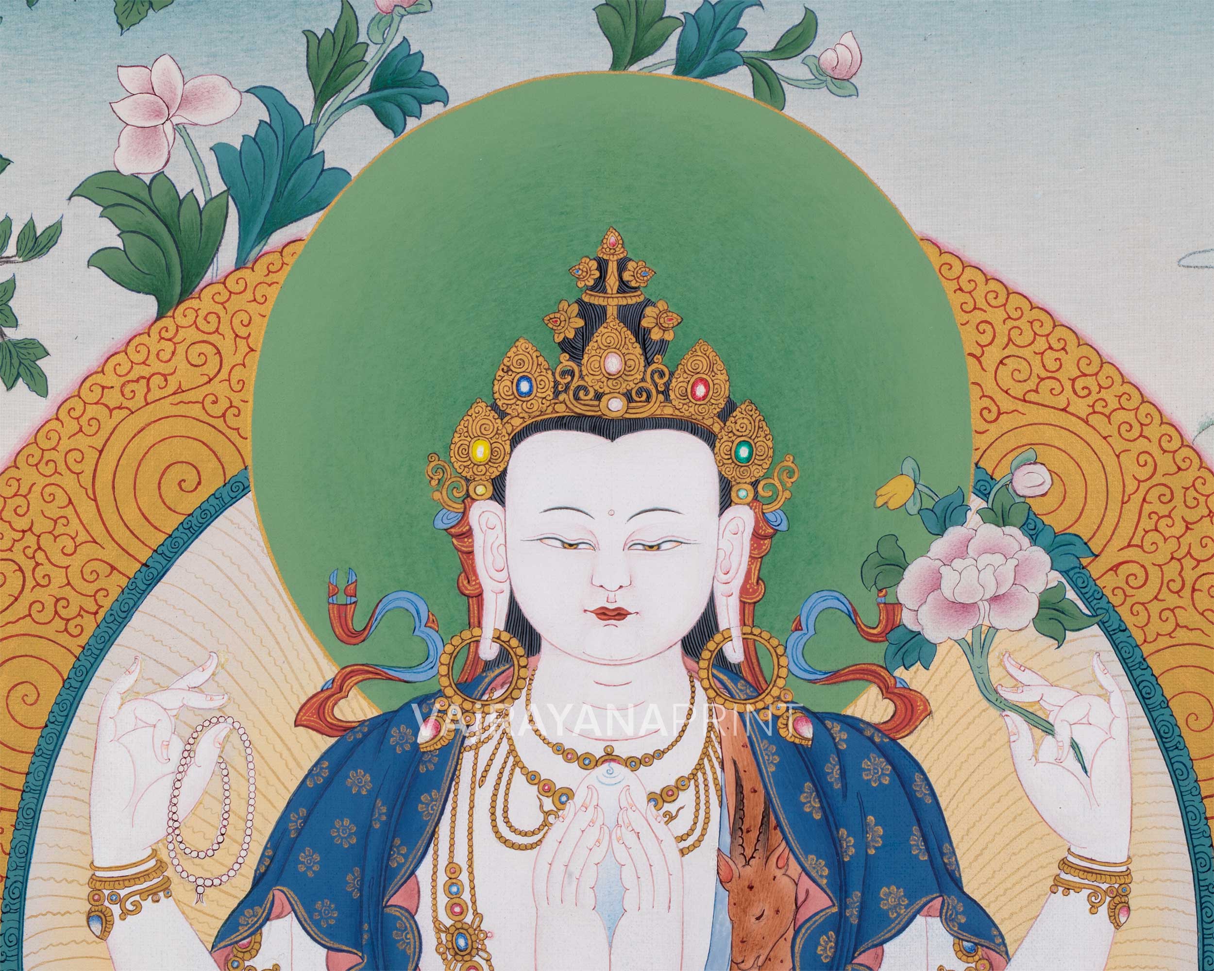 Triad of Compassion-Wisdom-Power: Chenresig, Manjushri, and Vajrapani Thangka Print