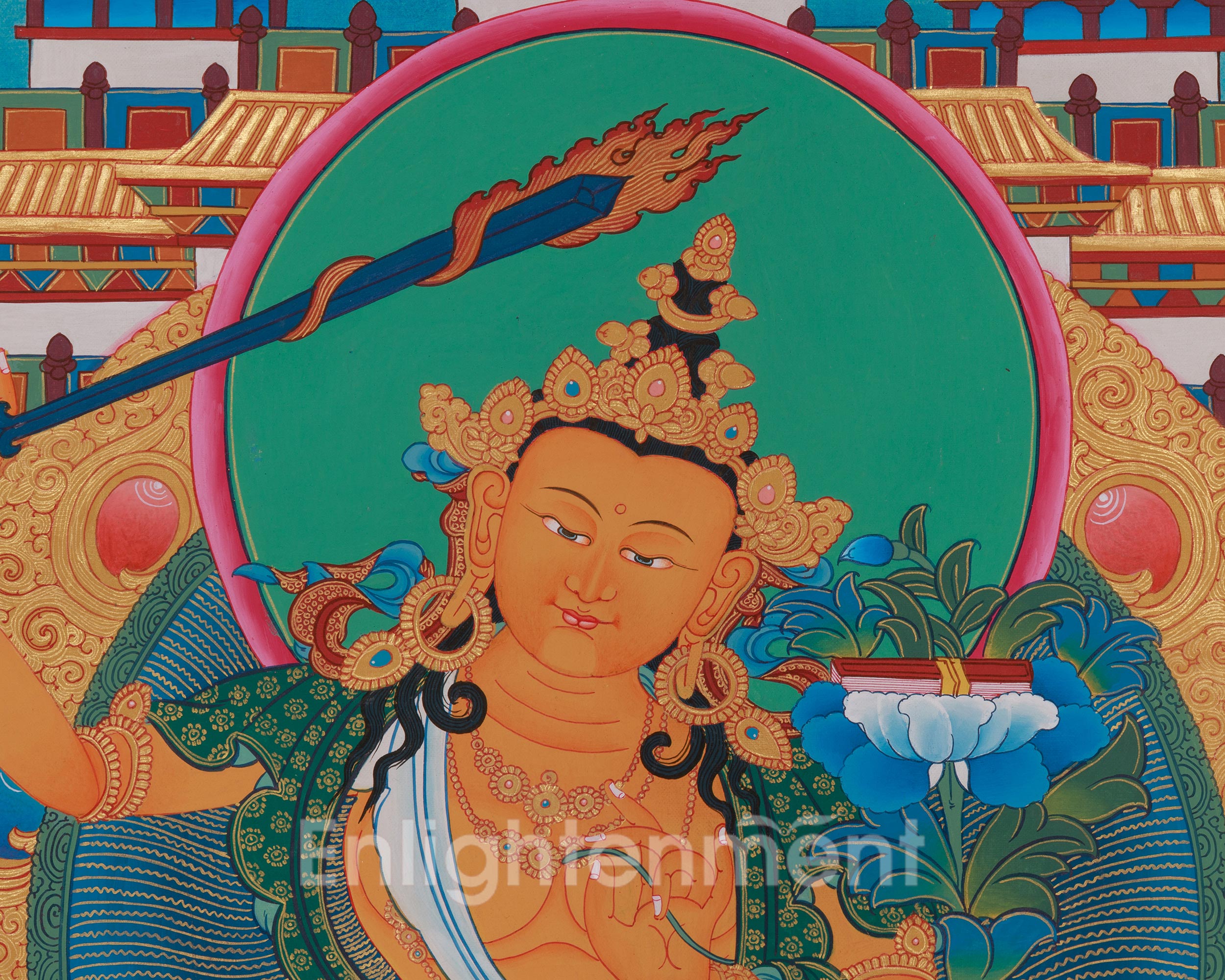 Tibetan Deity Manjushri Thangka | Wisdom, Clarity and Enlightened Mind