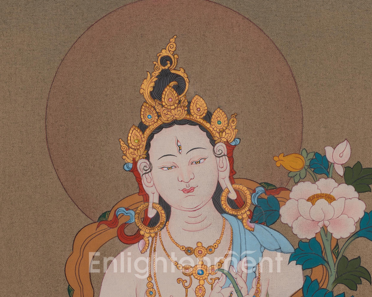 Hand-Painted White Tara Longevity Deity | Amitayus And Namgyalma Thangka