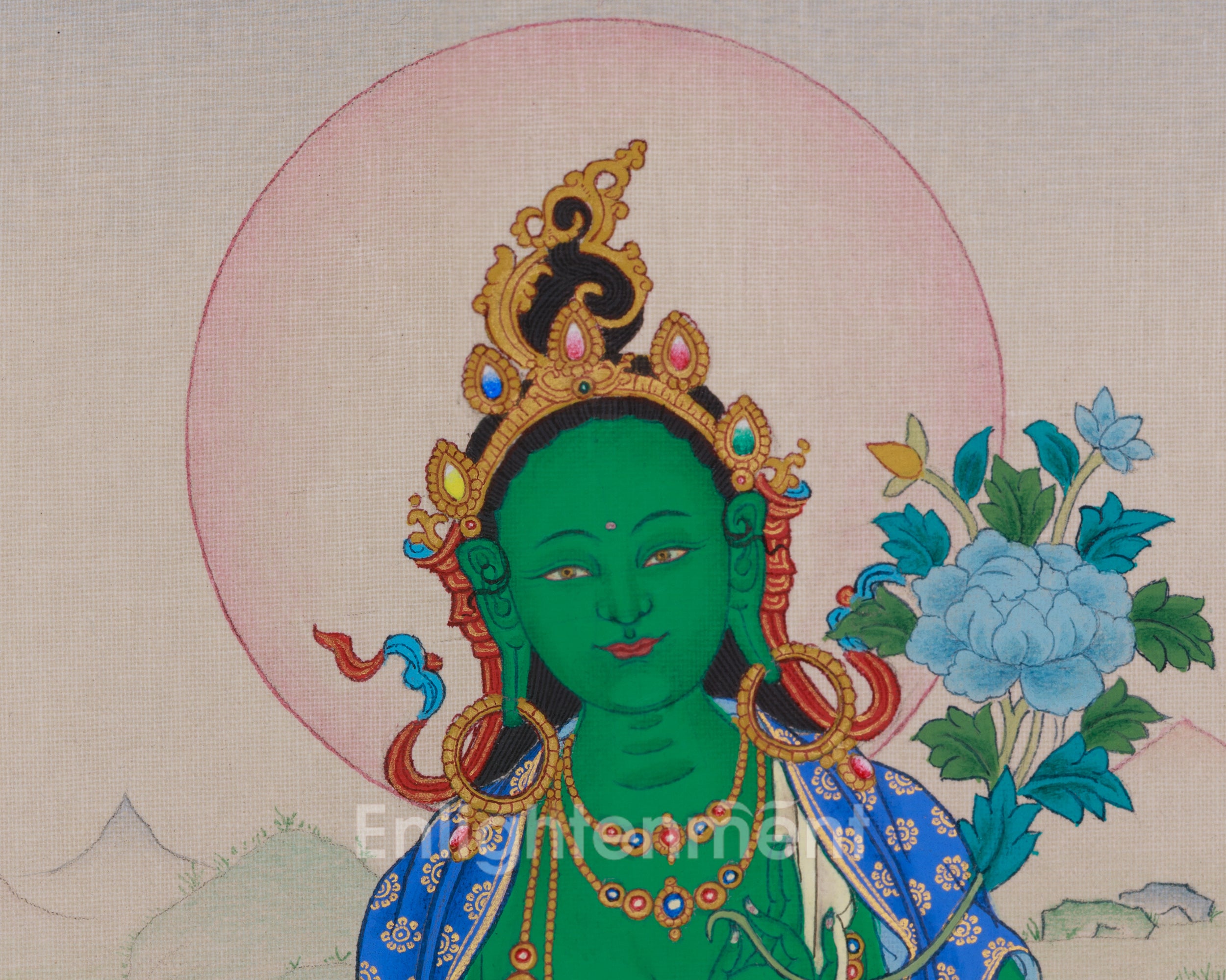 Peaceful Deity Green Tara Thangka | Enlightenment Goddess