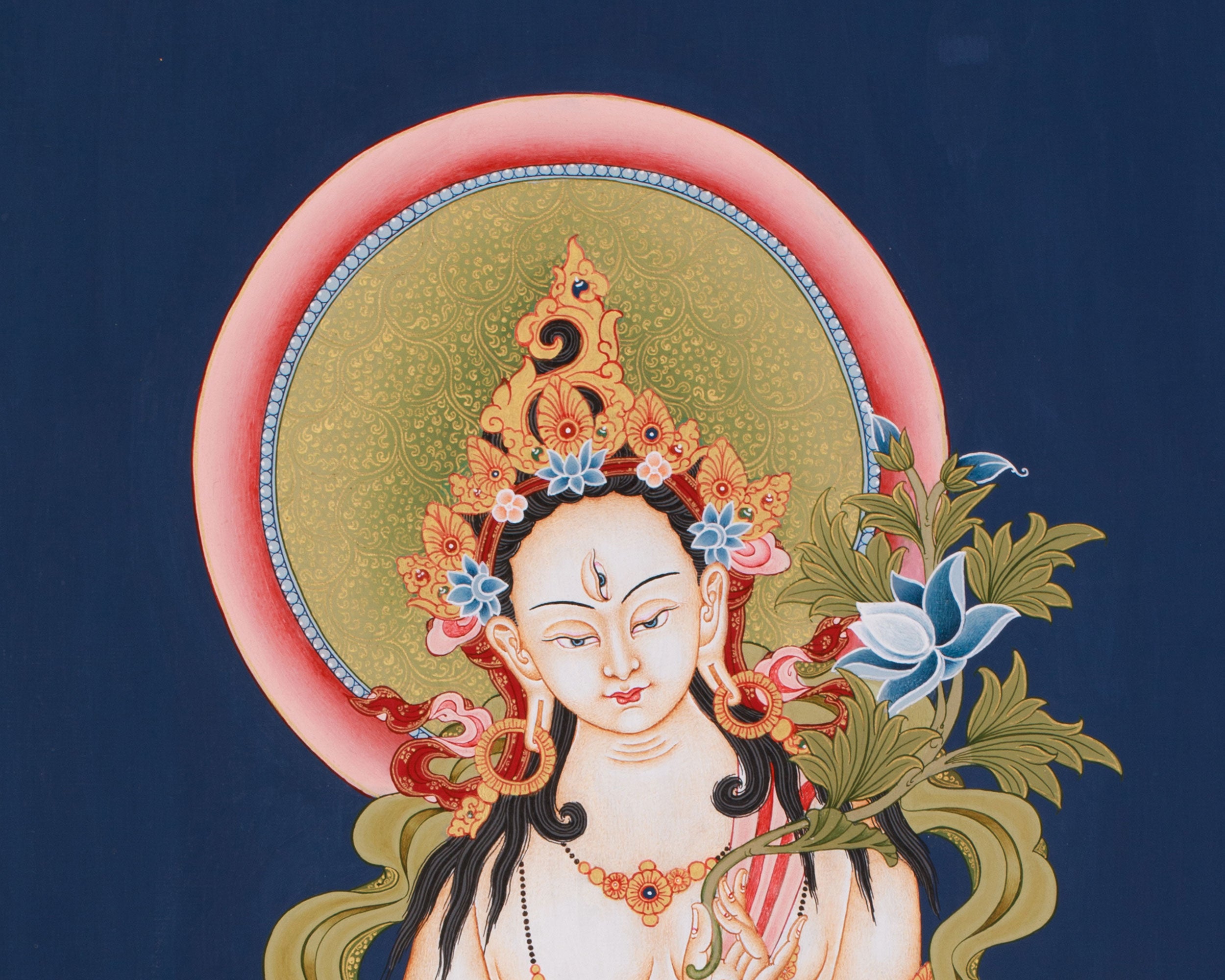 White Tara Blessing Thangka | Sacred Goddess of Healing & Longevity
