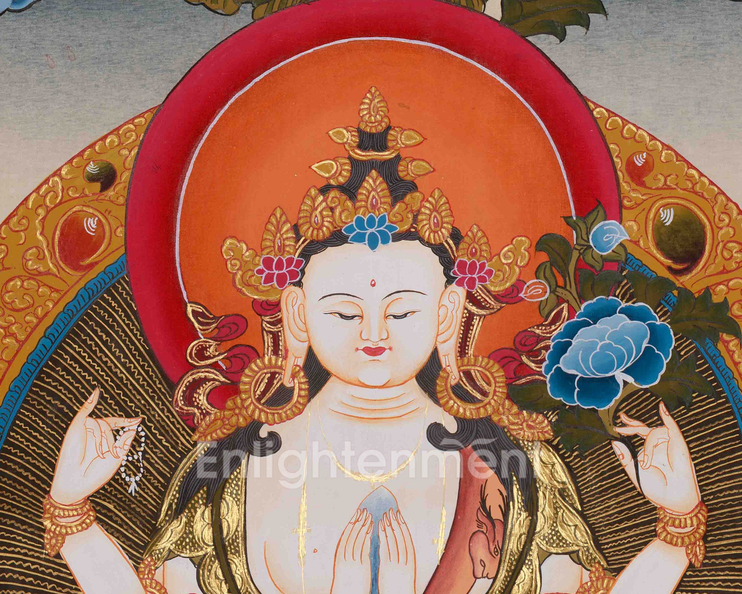 Chenrezig Bodhisattva Art | Hand Painted Avalokiteshvara Compassion Thangka