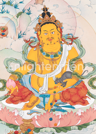 Dzambhala Thangka | Wealth Deity of Tibetan Buddhism | Handpainted Thangka Art