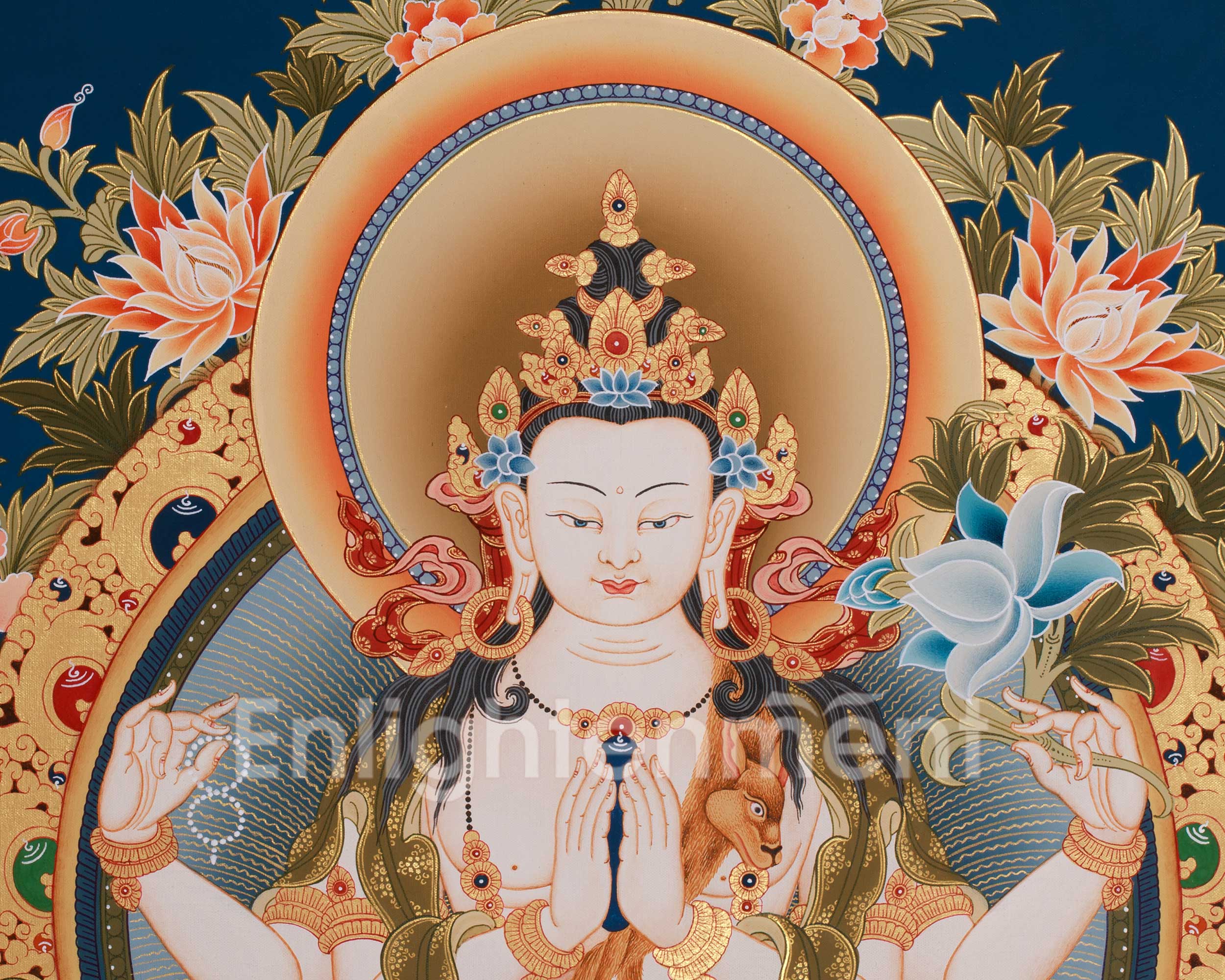 Compassionate Buddha Chenrezig (Avalokiteshvara) Thangka | Deity of Mercy, Wisdom & Enlightened Activity