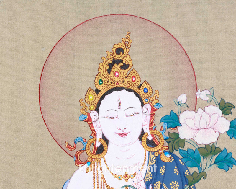 Embrace the Serenity with White Tara Thangka | Female Bodhisattva Canvas