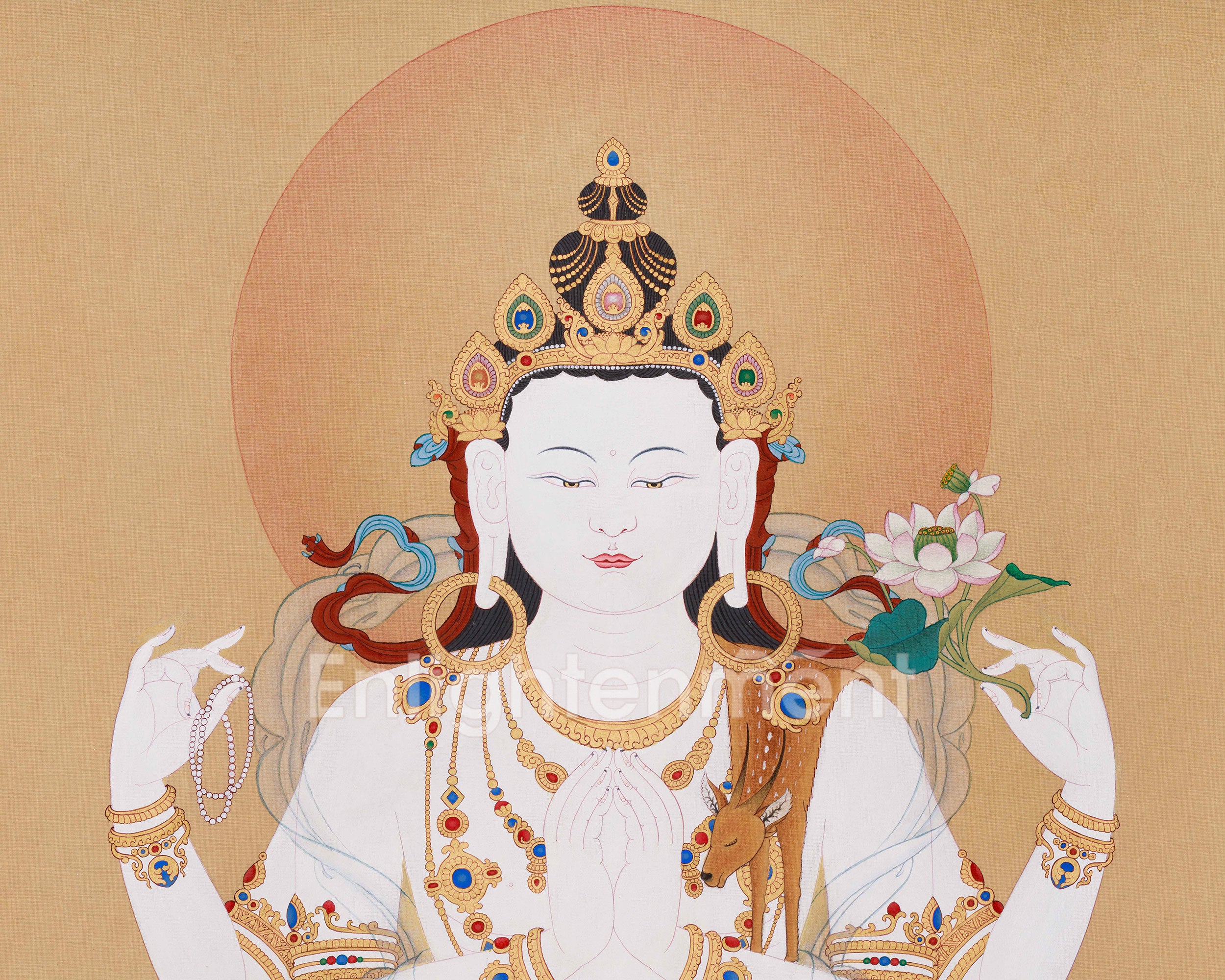 Majestic 4 Armed Chenrezig Buddha Thangka | Symbol of Boundless Compassion and Grace