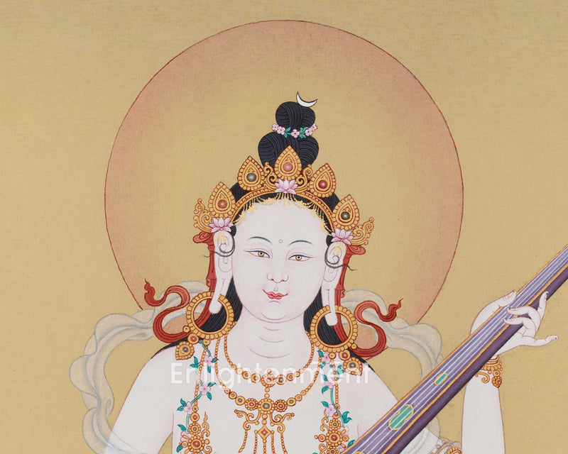 Exclusive Goddess Saraswoti Thangka | A Portrait of Divine Wisdom