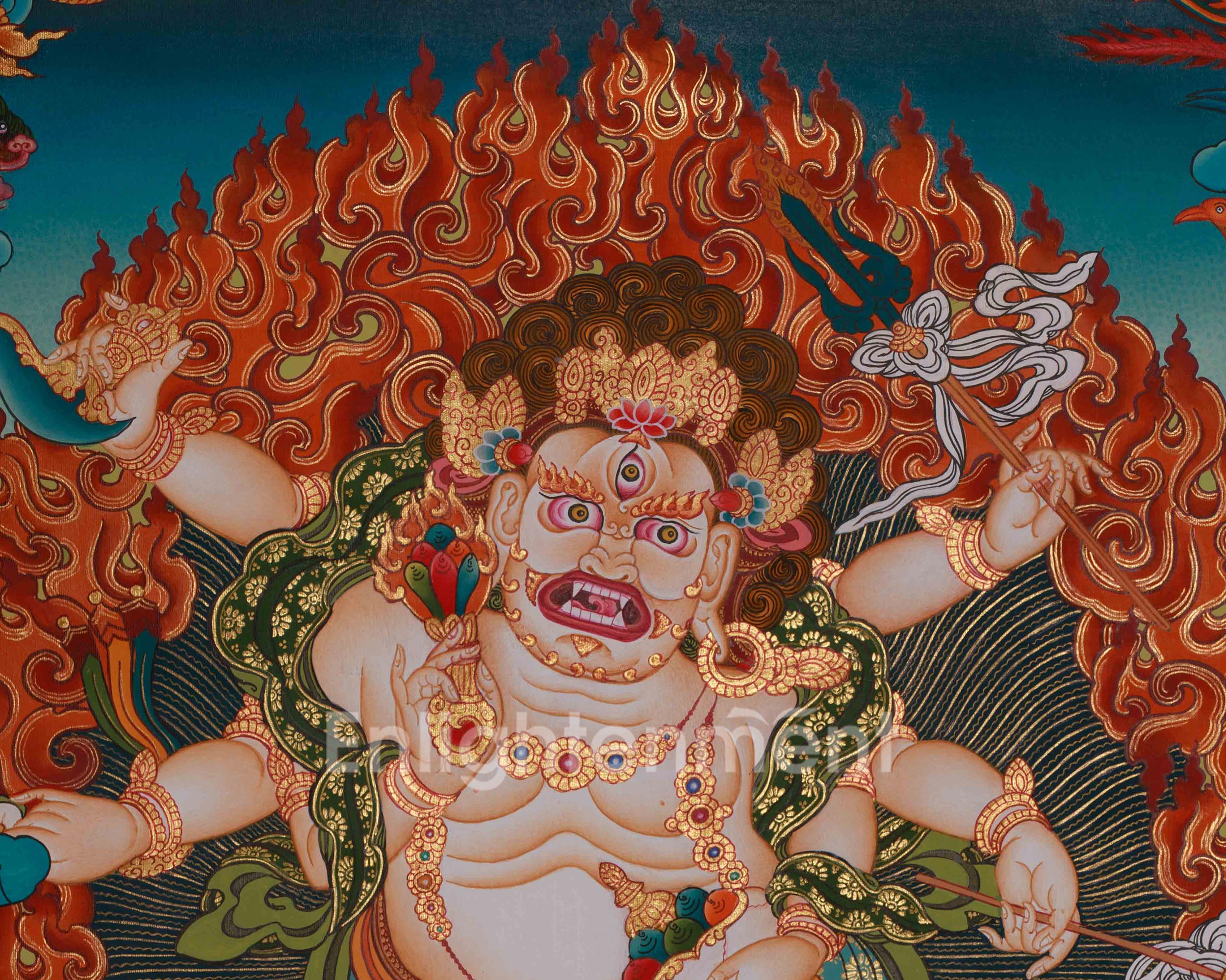 Hand-Painted White Mahakala Thangka | Wrathful Guardian of Wealth and Protection