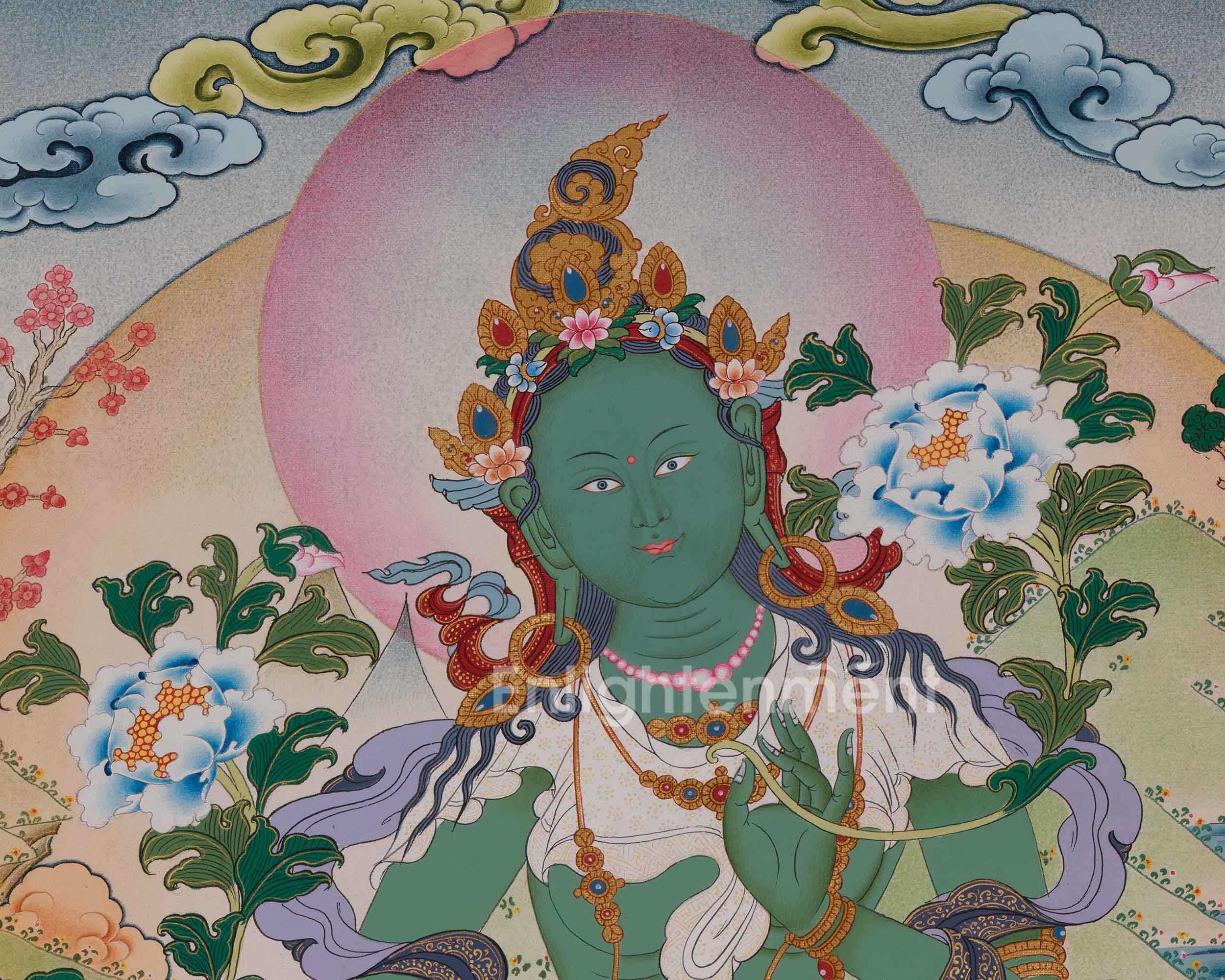 Tibetan Bodhisattva Green Tara Thangka | Shyama Tara | Mother of Liberation