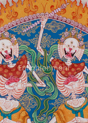 Tibetan Cittipati Thangka | Dancing Skeletons Deities | Divine Protectors