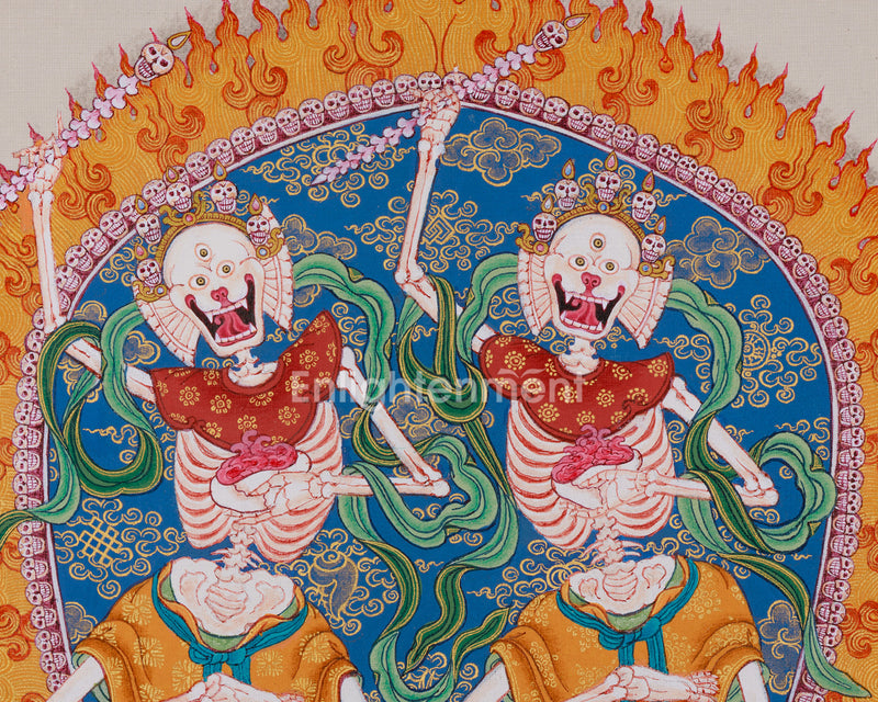 Tibetan Cittipati Thangka | Dancing Skeletons Deities | Divine Protectors