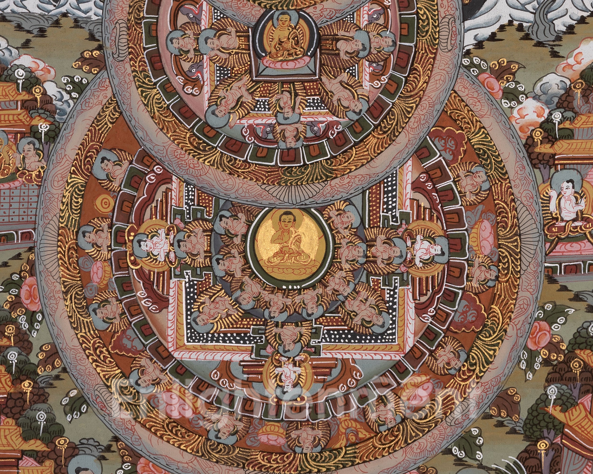Three Wheel Mandala | Dipankara, Shakyamuni & Maitreya Buddha Art