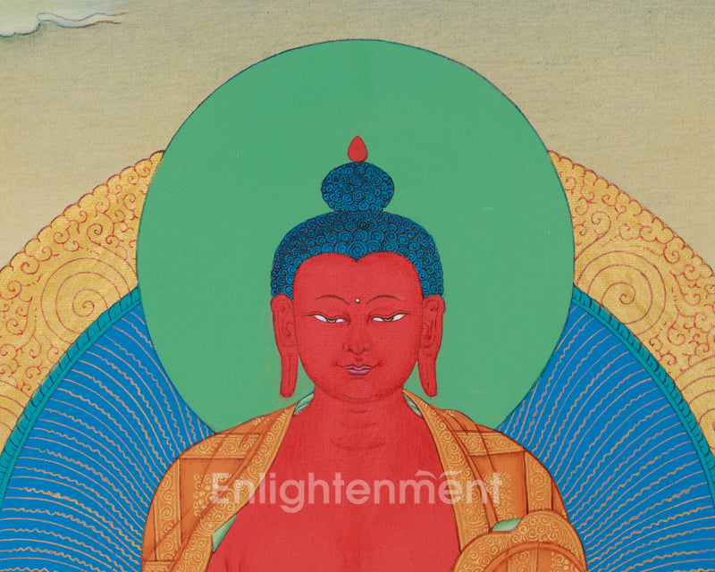 Small Red Amitabha Buddha Thangka | Enlightenment and Peace Artwork