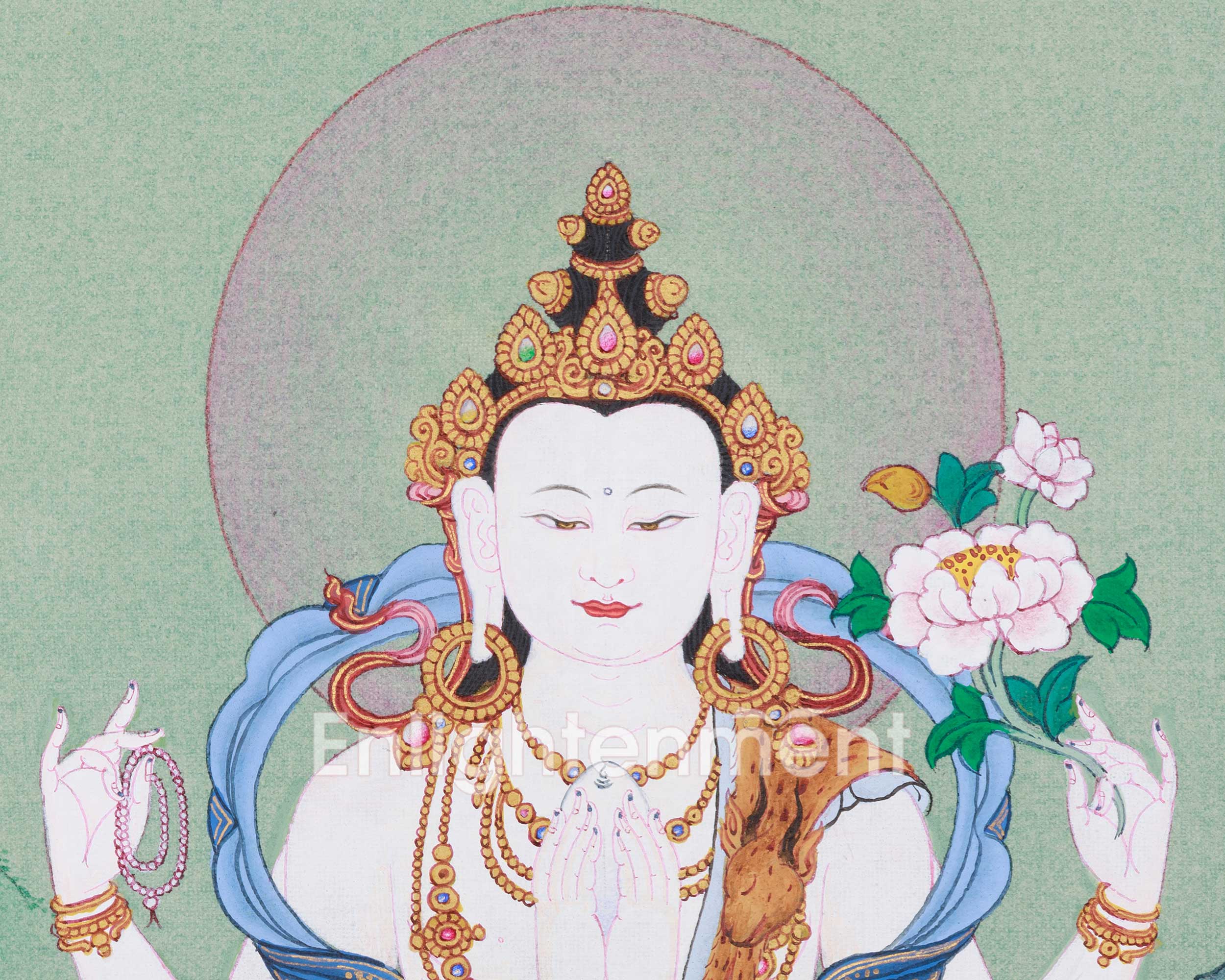 Traditional Four-Armed Chenrezig Thangka | The Bodhisattva of Boundless Mercy