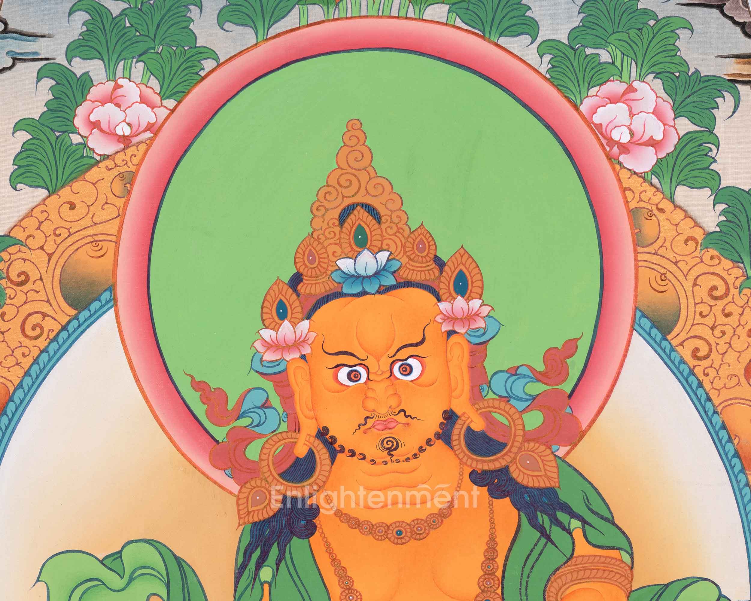 Five Dzambhalas Thangka | Featuring Amitabha Buddha | Hand-Painted on Cotton Canvas