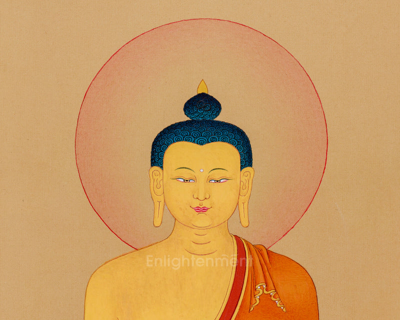 Minimalistic Dhyani Buddha Thangka | Handpainted Meditation Art with 24K Gold & Lhasa Stone Colors