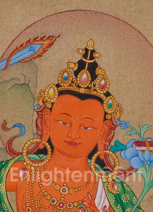 Tibetan Bodhisattva Manjushri |  Hand-Painted Wisdom Deity in Karma Gadri Style
