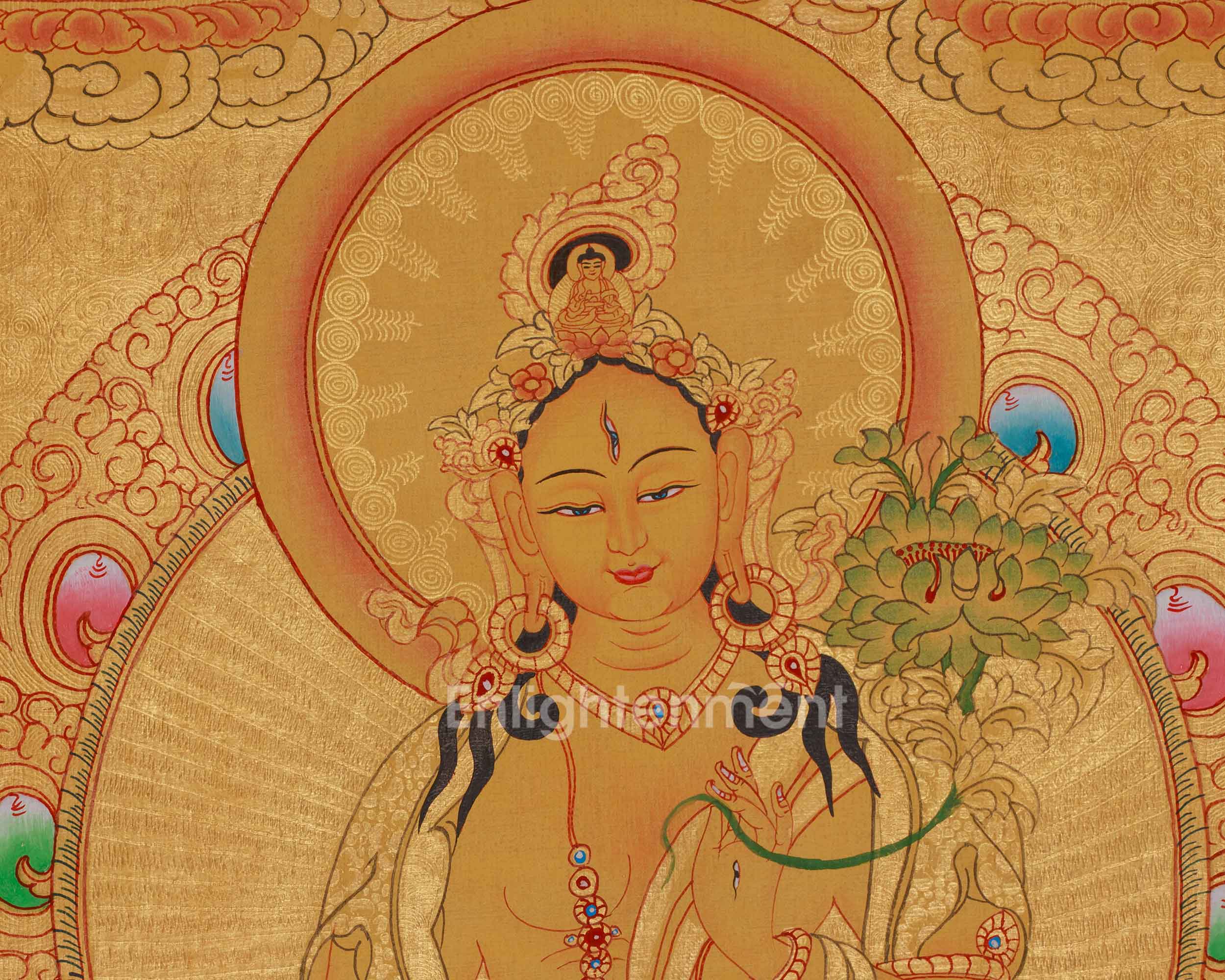 Handmade White Tara Thangka | Bodhisattva of Compassion and Lifelong Wellness