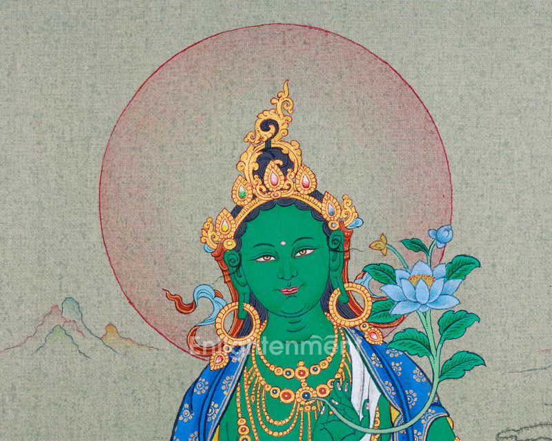 Authentic Green Tara Thangka | Small, Perfect for Meditation