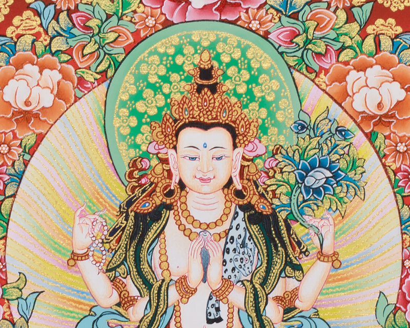 Three Bodhisattva Guardians Thangka | Chenrezig, Manjushri & Vajrapani