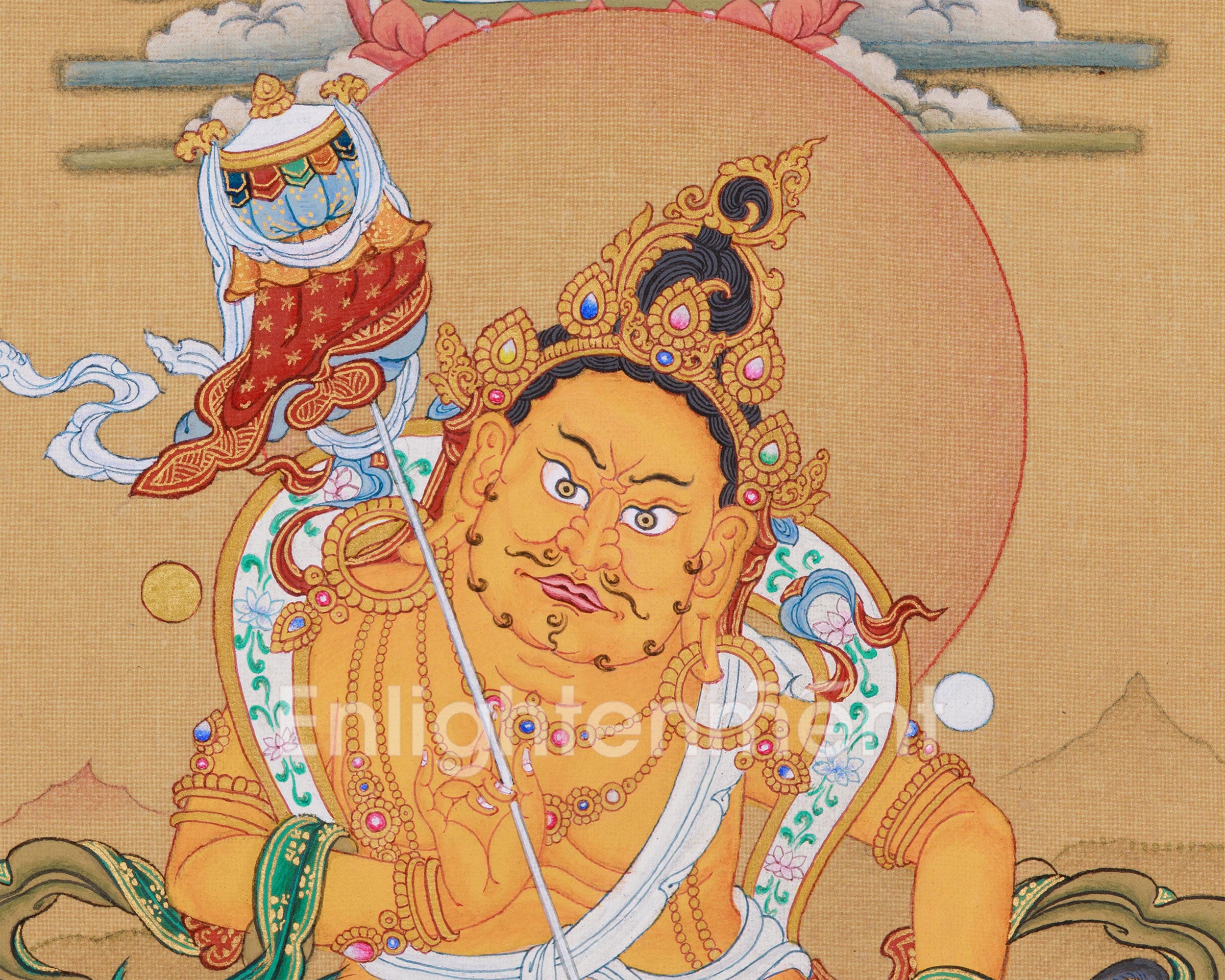 Powerful Namtoshe with Ratnasambhava Thangka | Protector Deity on Snow Lion